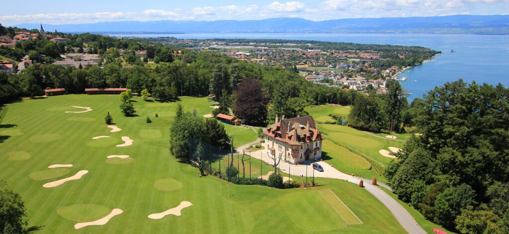 Traditional Swiss chocolate and cheese Evian Resort Golf Club with panoramic views of Lake Geneva – host of the Amundi Evian Championship